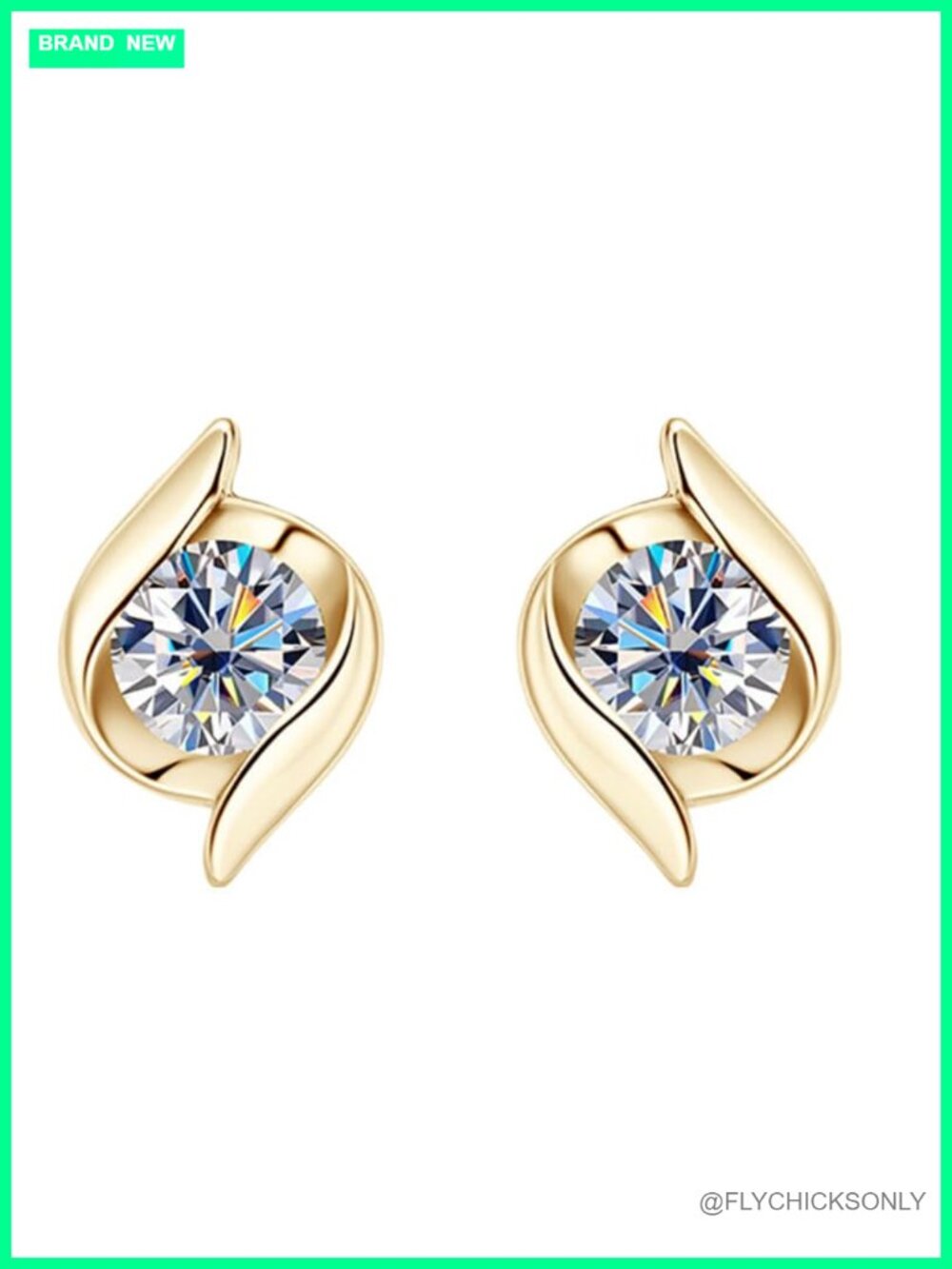 S925 Sterling Silver Diamond Stud Earrings Round Cut